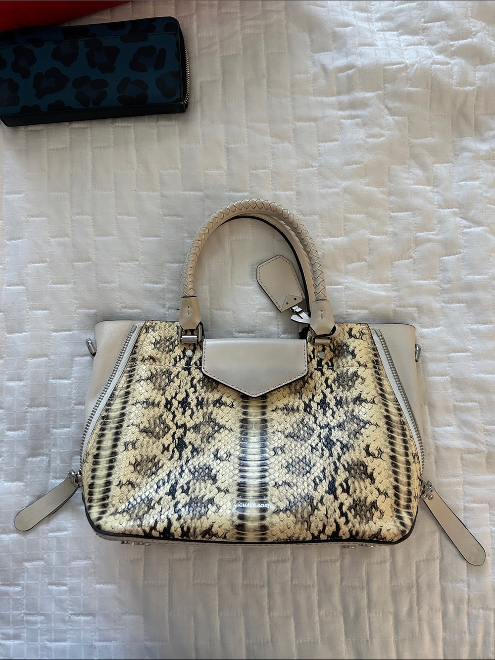 MICHAEL Michael Kors Cream Snake-Print Satchel